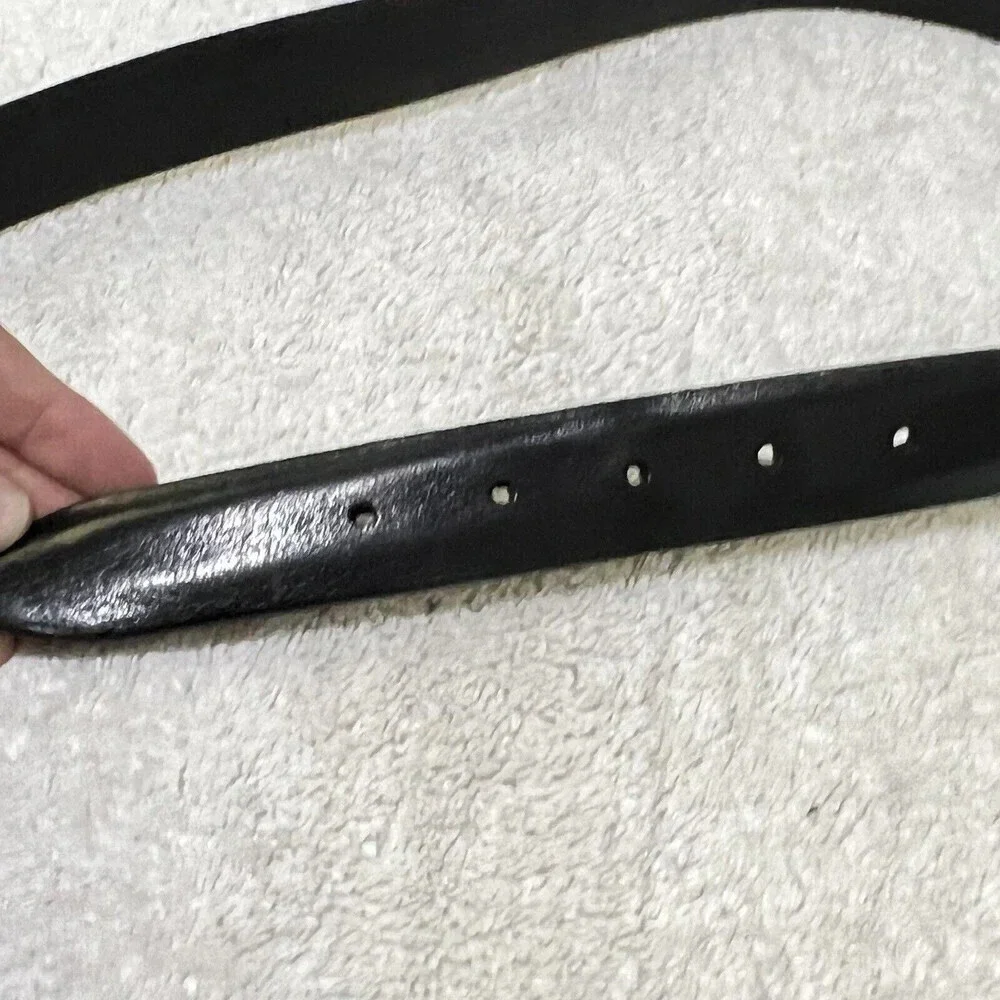 Mens Black Thick Leather Belt 36 Silver Buckle 1”Vintage Classic Grunge Goth